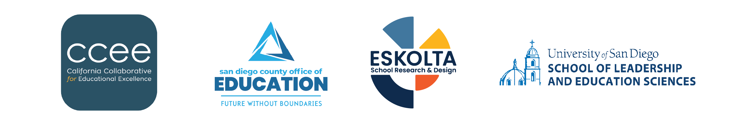 CEI 2.0 lead agency partners: California Collaborative for Educational Excellence (CCEE), San Diego County Office of Education, Eskolta School Research and Design, and University of San Diego School of Leadership and Education Sciences